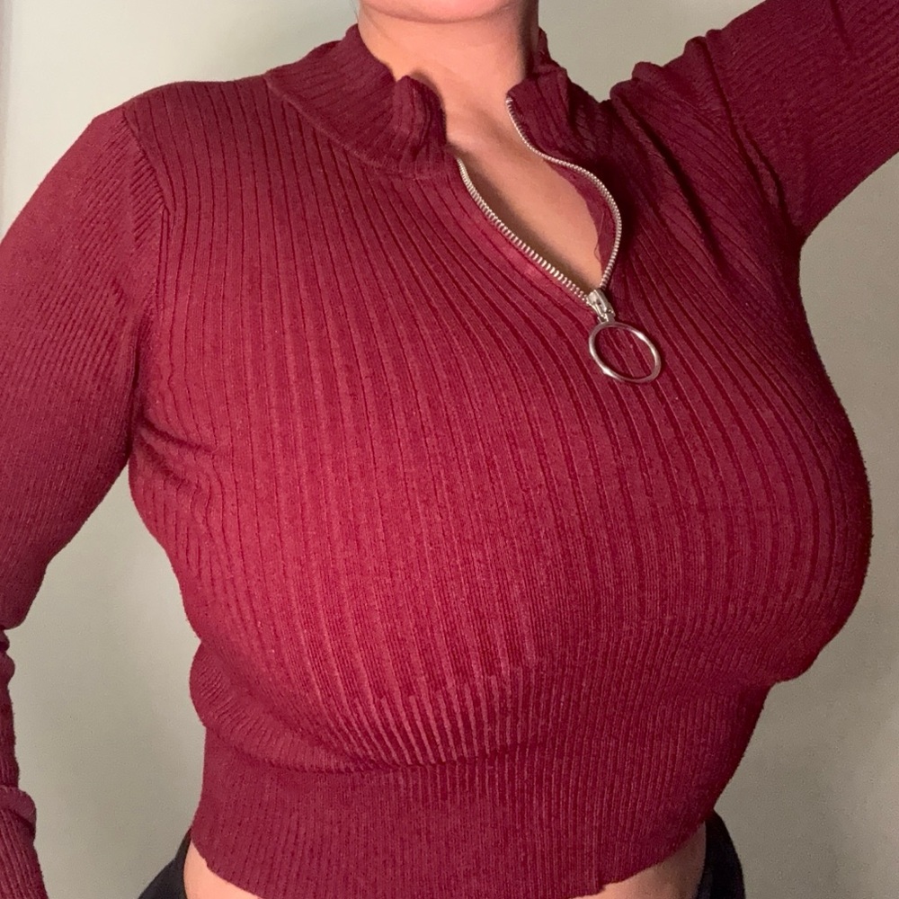 Burgundy Ribbed Half-Zip Sweater
